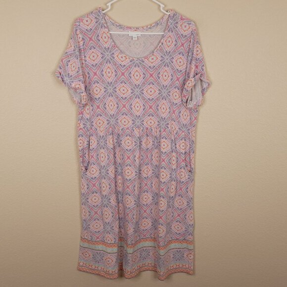 J.Jill Womens Dress Large Pockets Multicolor Geometric Print Short Sleeve - Picture 2 of 7